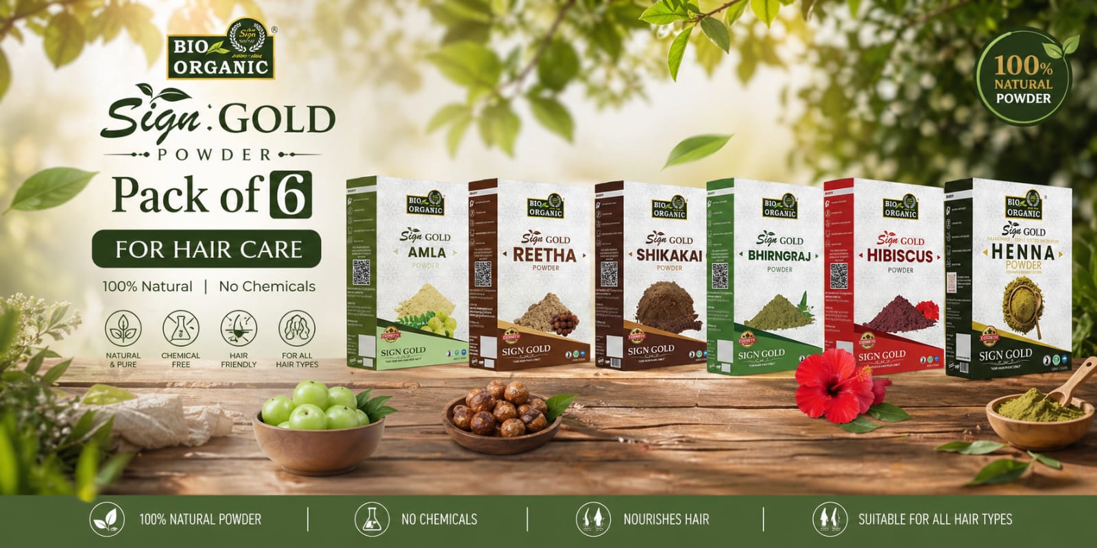 Organic Hair Powder Combo – Amla, Aritha, Shikakai, Bhringraj, Henna, Hibiscus