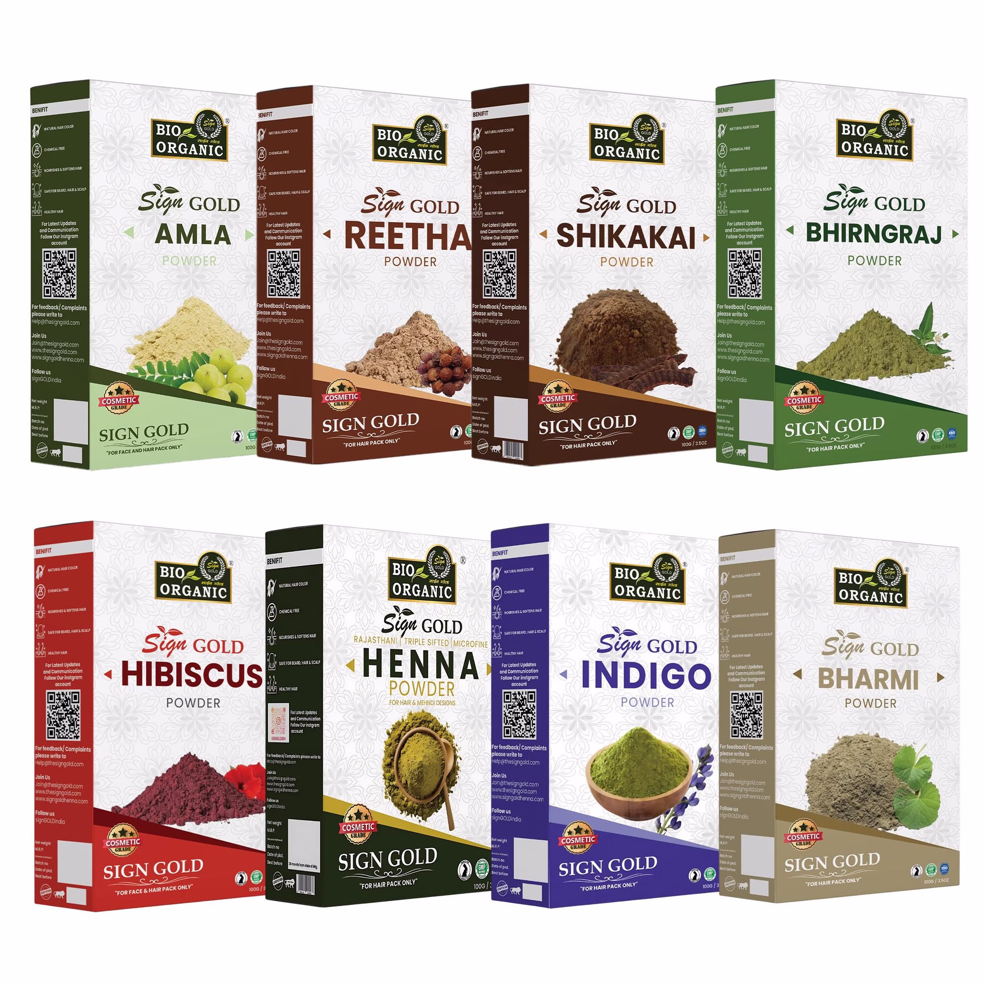 Pack of 8_page-0001 AMLA AREETHA SHIKAKAI BHRINGHRAJ HIBISCUS INDIGO HENNA BRAHMI
