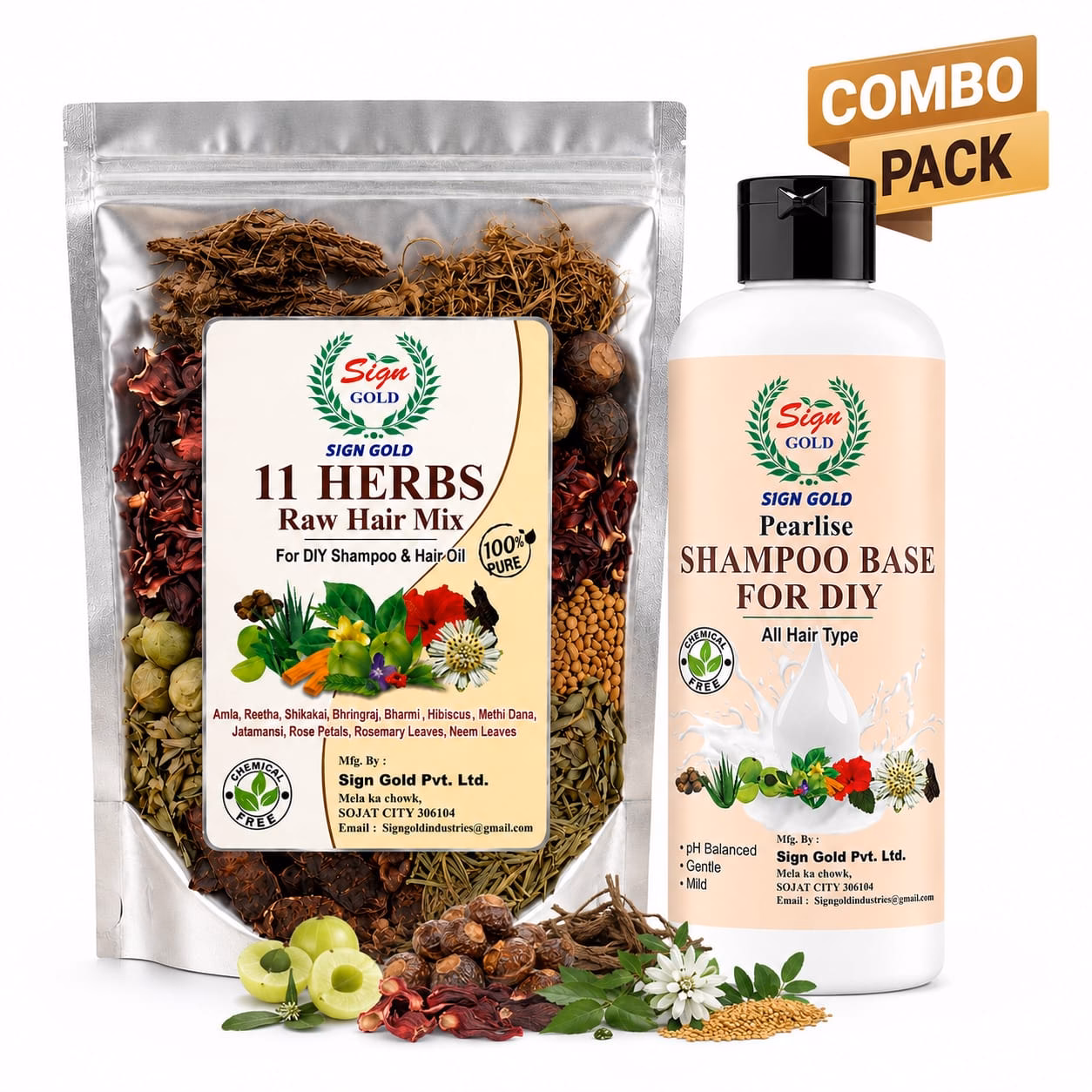 Sign Gold 11 Herbs Raw Hair Mix + Pearlise Shampoo Base Combo DIY Sign Gold 11 Herbs Raw Hair Mix + Pearlise Shampoo Base Combo DIY